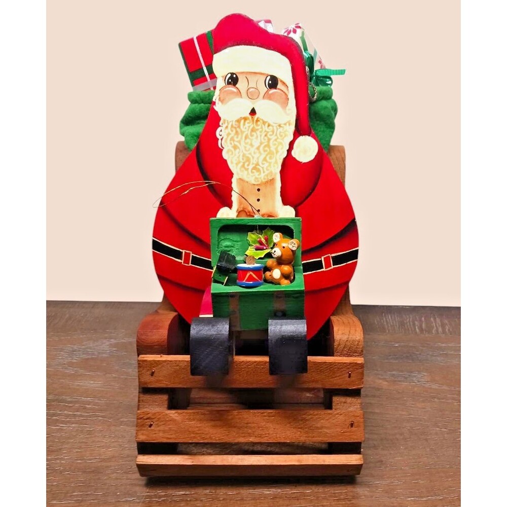 Vintage Hand Made Painted Folk Art Style Santa & Wood Sleigh Toy Sack Tennessee